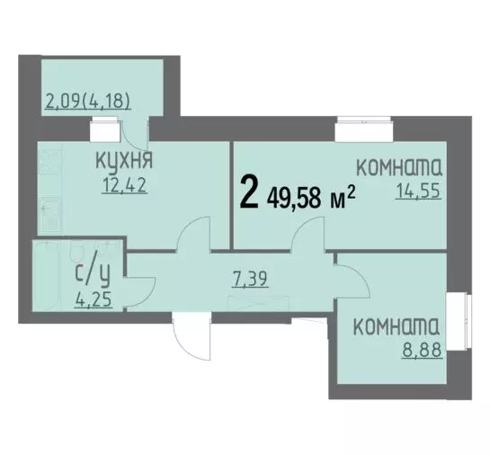 2-комнатная квартира: Муром, Муромская улица, 25А (49.58 м) - Фото 0