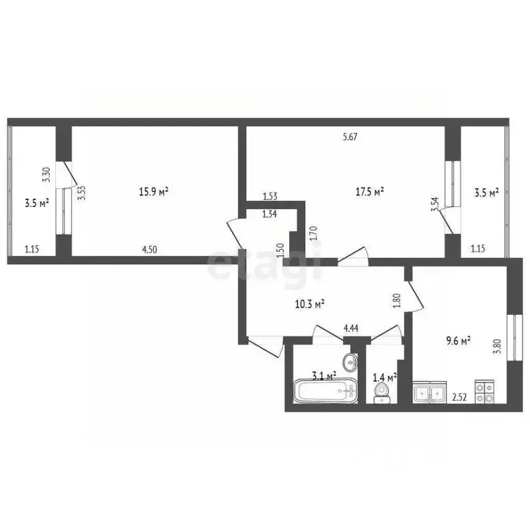 2-к кв. Ямало-Ненецкий АО, Новый Уренгой просп. Губкина, 21 (57.8 м) - Фото 2