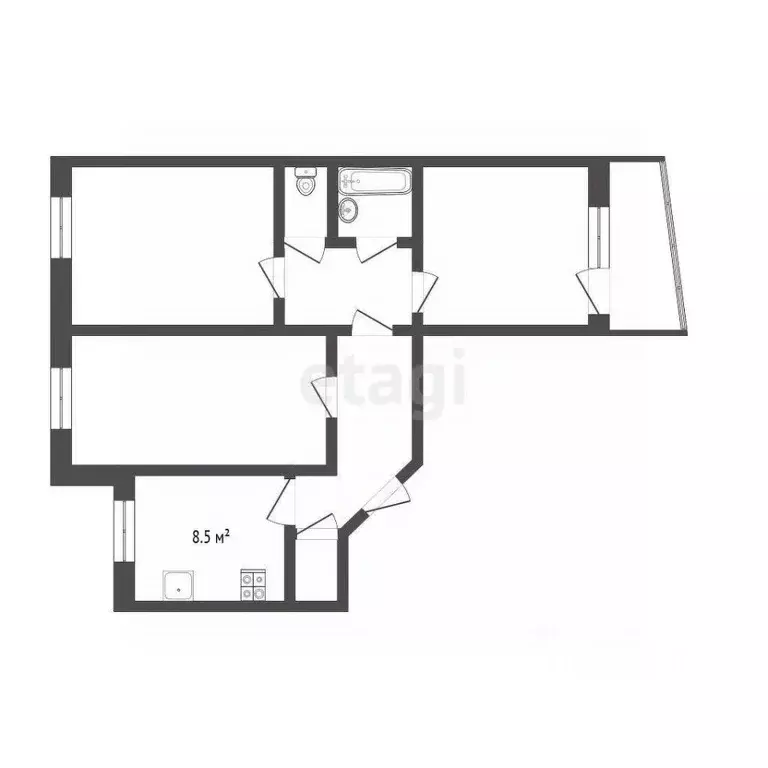 3-к кв. Тюменская область, Тюмень ул. Котовского, 6 (66.1 м) - Фото 2