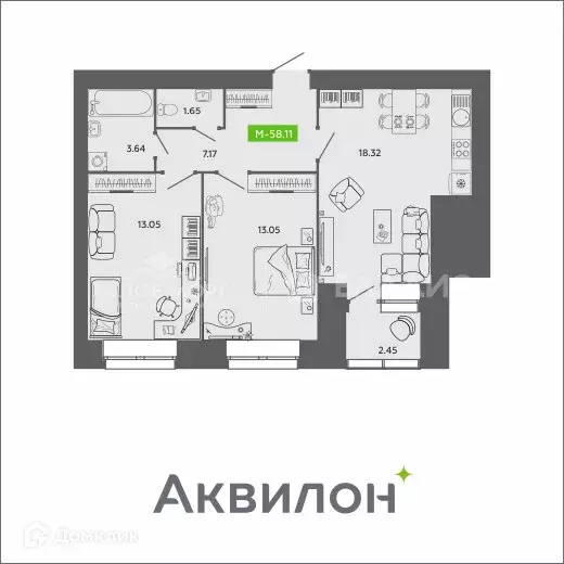 Продаётся 2-к квартира, 58.11 м - Фото 0
