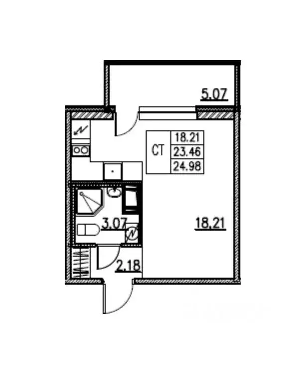 Квартира, студия, 24.98 м - Фото 0