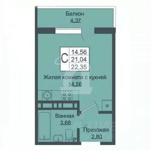 Студия Краснодарский край, Краснодар ул. Западный обход, 39/1к1 (22.31 ... - Фото 2