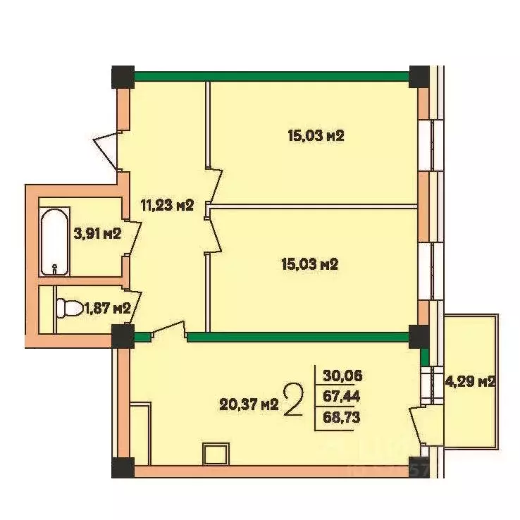 2-к кв. Бурятия, Улан-Удэ 140А мкр, 42к1 (63.84 м) - Фото 1