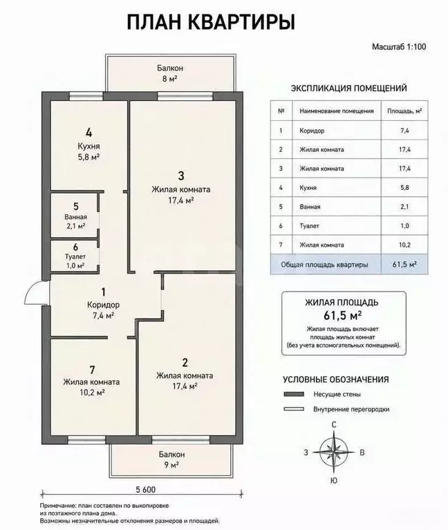 3-к кв. Белгородская область, Белгород Привольная ул., 18 (61.5 м) - Фото 2