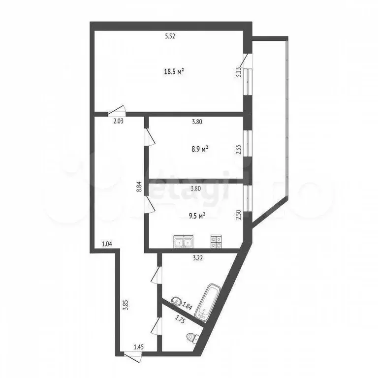 2-к. квартира, 61,1 м, 3/5 эт. - Фото 0