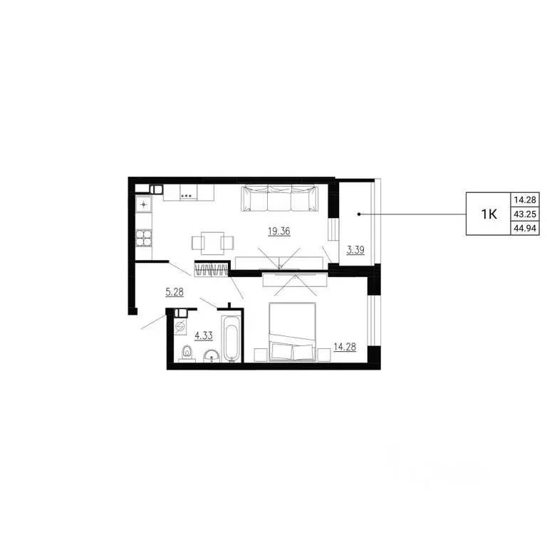 1-к кв. Орловская область, Орел Ломоносов жилой комплекс (44.94 м) - Фото 1