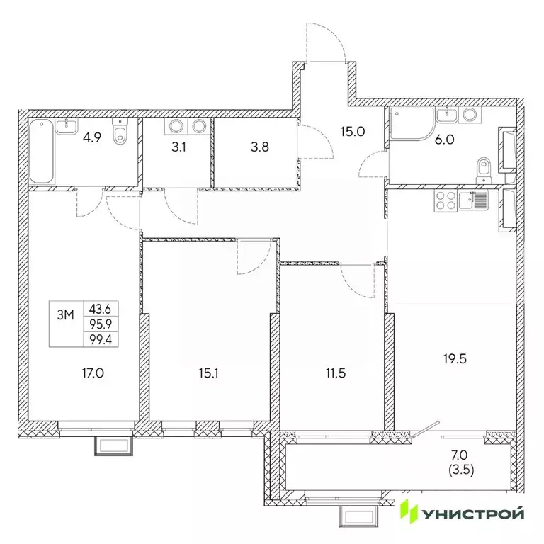 3-к кв. Свердловская область, Екатеринбург Вторчермет жилрайон,  (99.4 ... - Фото 0