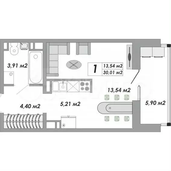 1-к. квартира, 30 м, 8/12 эт. - Фото 0