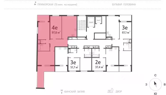 3-к кв. Санкт-Петербург просп. Крузенштерна, 2 (96.5 м) - Фото 1