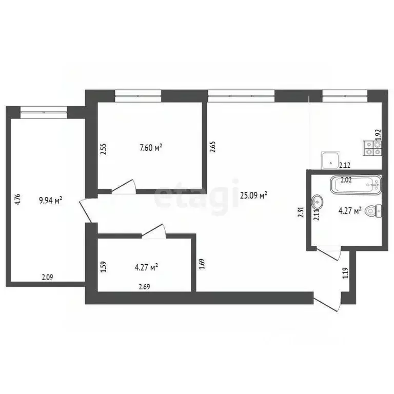 2-к кв. Тюменская область, Тюмень Профсоюзная ул., 7 (52.3 м) - Фото 1
