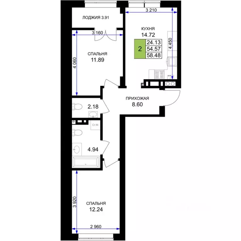 2-к кв. Калининградская область, Гурьевск Включи жилой комплекс (56.53 ... - Фото 1
