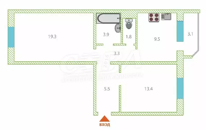 2-комнатная квартира: Тюмень, Широтная улица, 165к4 (61.7 м) - Фото 2