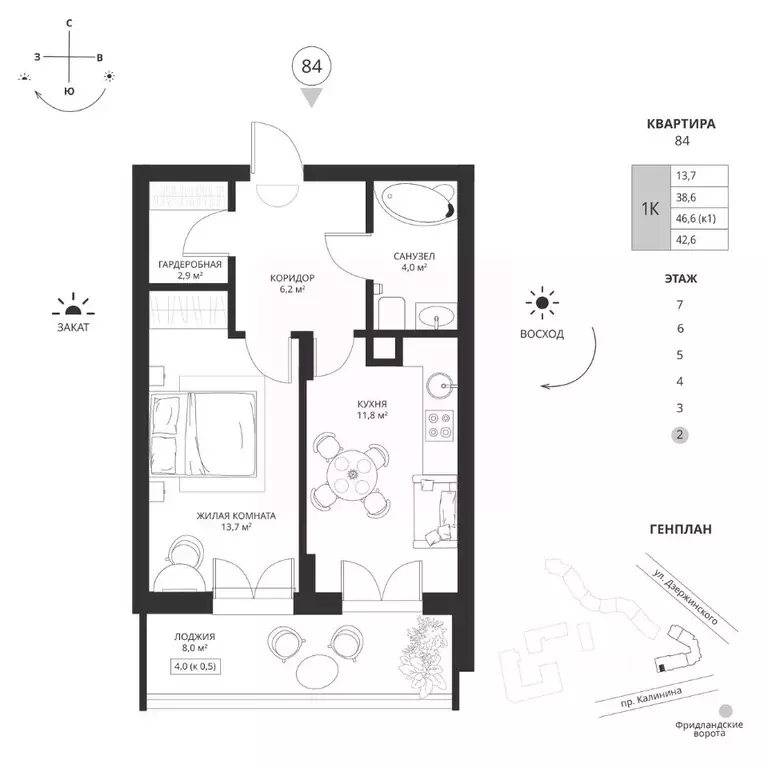 1-к кв. Калининградская область, Калининград просп. Калинина, 117 ... - Фото 1