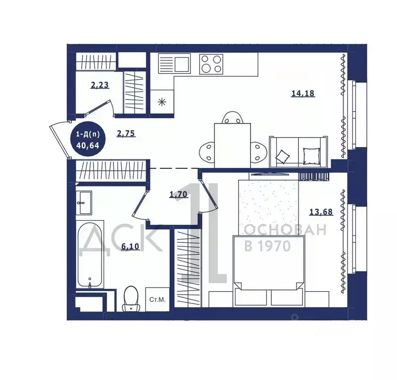 1-к кв. Ханты-Мансийский АО, Сургут Высоковольтная ул., 6/2 (40.64 м) - Фото 1