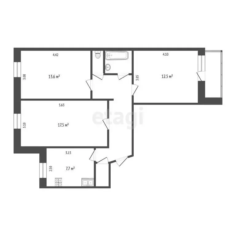 3-комнатная квартира: Тюмень, улица Свердлова, 22 (65.4 м) - Фото 1