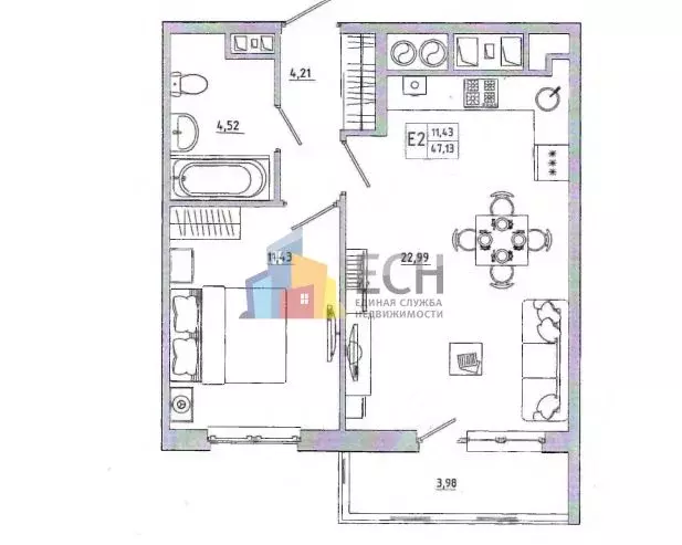 1-к кв. Тульская область, Тула ул. Карпова, 98к1 (43.2 м) - Фото 2