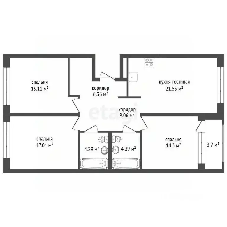 3-к кв. Свердловская область, Екатеринбург бул. Золотистый, 19 (93.8 ... - Фото 2