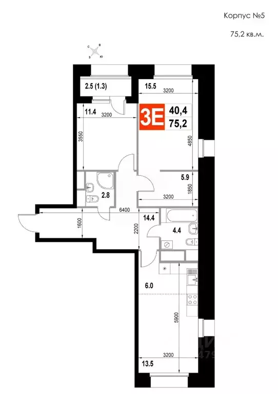 3-к кв. Московская область, Мытищи Тайнинка – 22-й мкр,  (75.2 м) - Фото 1