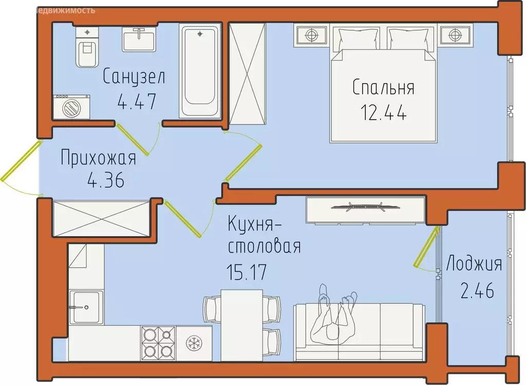 1-комнатная квартира: Светлогорск, посёлок Отрадное (38.9 м) - Фото 1