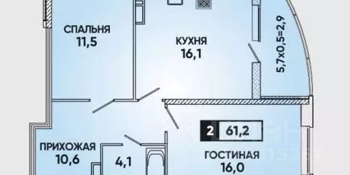2-к кв. Краснодарский край, Краснодар ул. Григория Булгакова, 13к1 ... - Фото 1