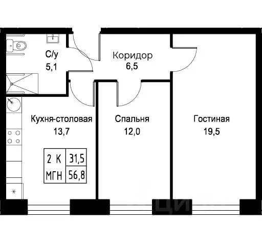 2-к кв. Москва ул. Наметкина, 10Д (56.8 м) - Фото 0