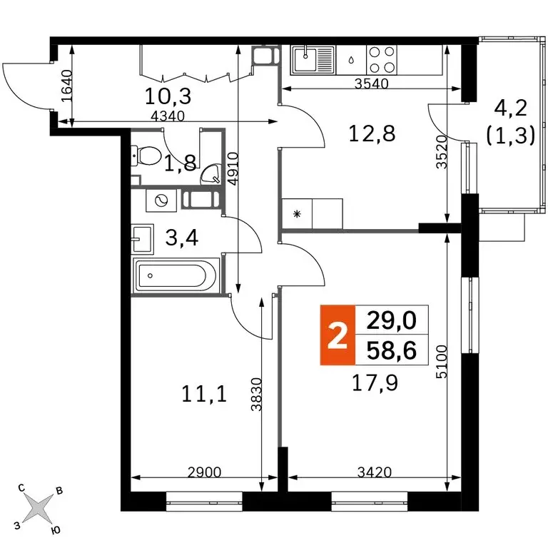 2-комнатная квартира: Обнинск, Западный район, жилой район Заовражье, ... - Фото 1