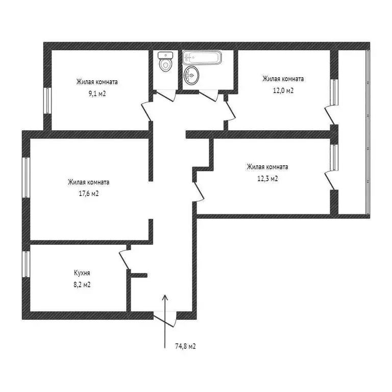 Продаётся 4-к квартира, 74.8 м - Фото 0