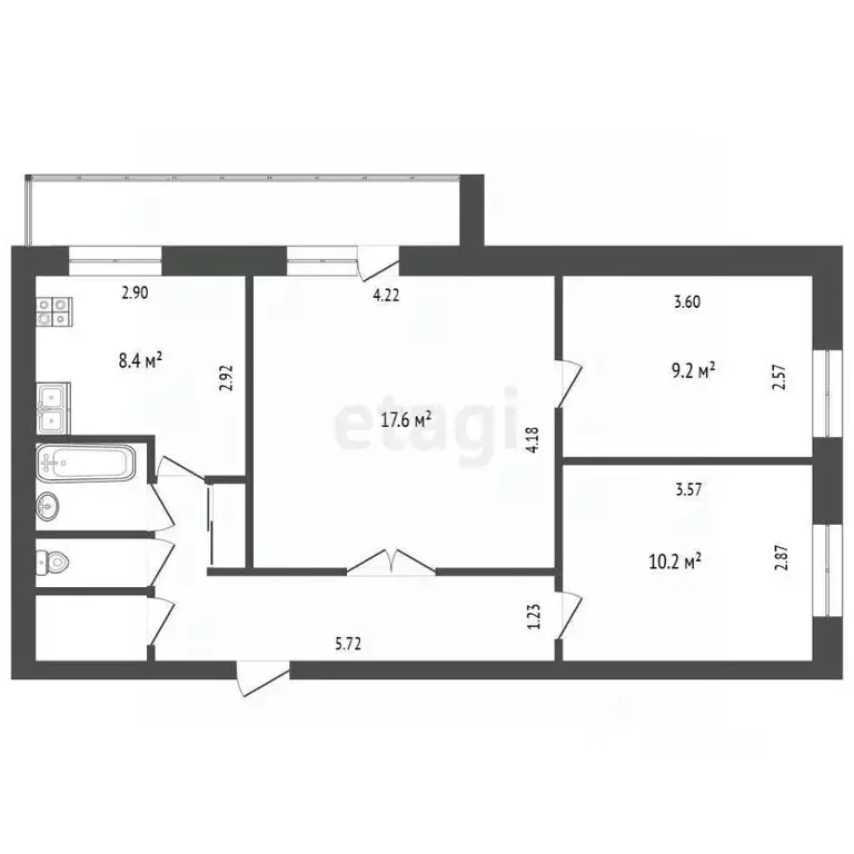 3-к кв. Тюменская область, Тюмень ул. Ленина, 83 (58.0 м) - Фото 1