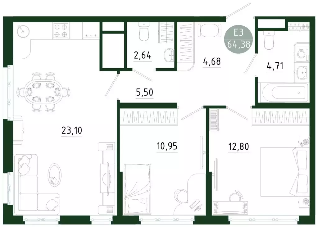 2-комнатная квартира: Тула, улица Генерала Маргелова, 9В (64.38 м) - Фото 1