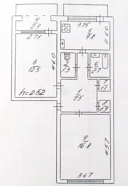 2-к. квартира, 52,6 м, 3/5 эт. - Фото 0