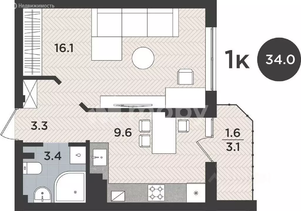 1-комнатная квартира: Калининград, Тихорецкий проезд, 5 (32 м) - Фото 1