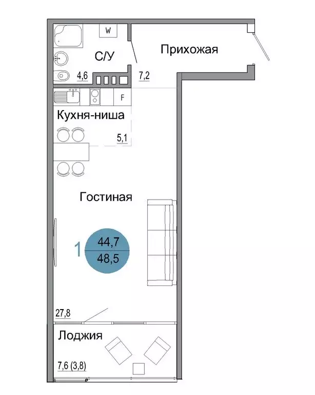 1-комнатная квартира: Керчь, ул. Колхозная (48.5 м) - Фото 0