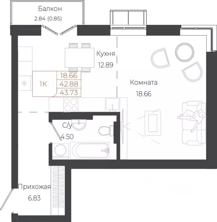 1-к кв. Алтай, Майминский район, с. Майма ул. Энергетиков (43.73 м) - Фото 1