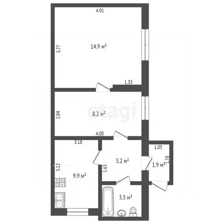 2-к кв. Ростовская область, Ростов-на-Дону Инициативная ул., 53 (41.0 ... - Фото 2