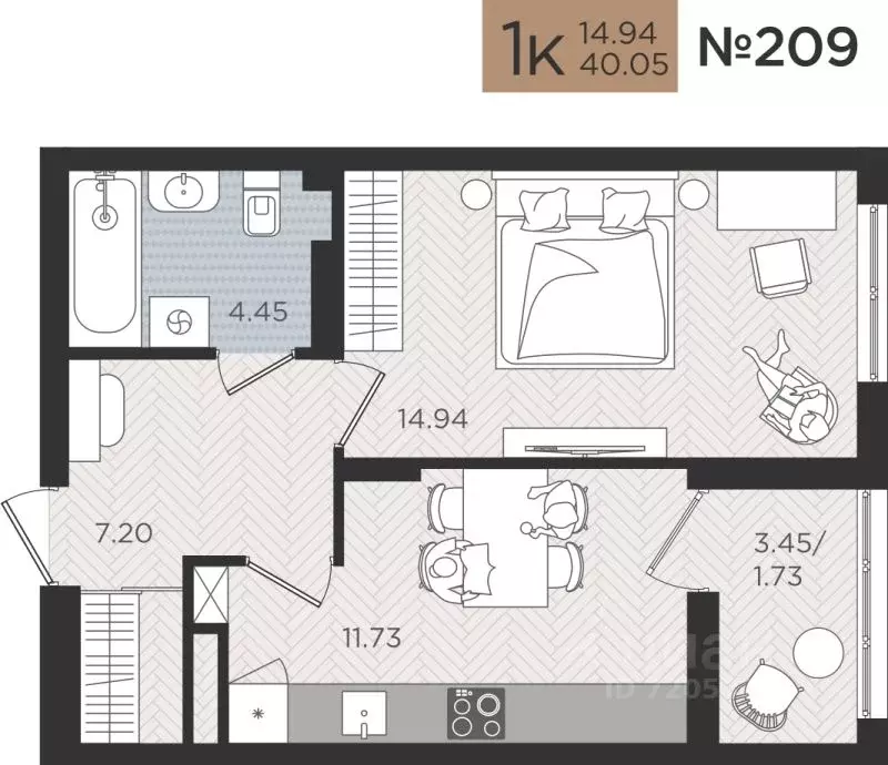 1-к кв. Калининградская область, Калининград Мой Город жилой комплекс ... - Фото 1
