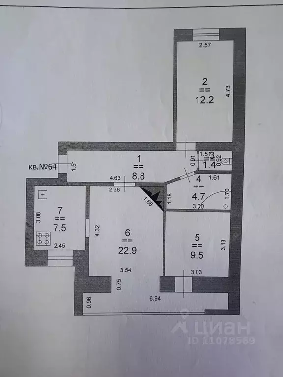 3-к кв. Нижегородская область, Кстово пл. Ленина, 3 (59.3 м) - Фото 2