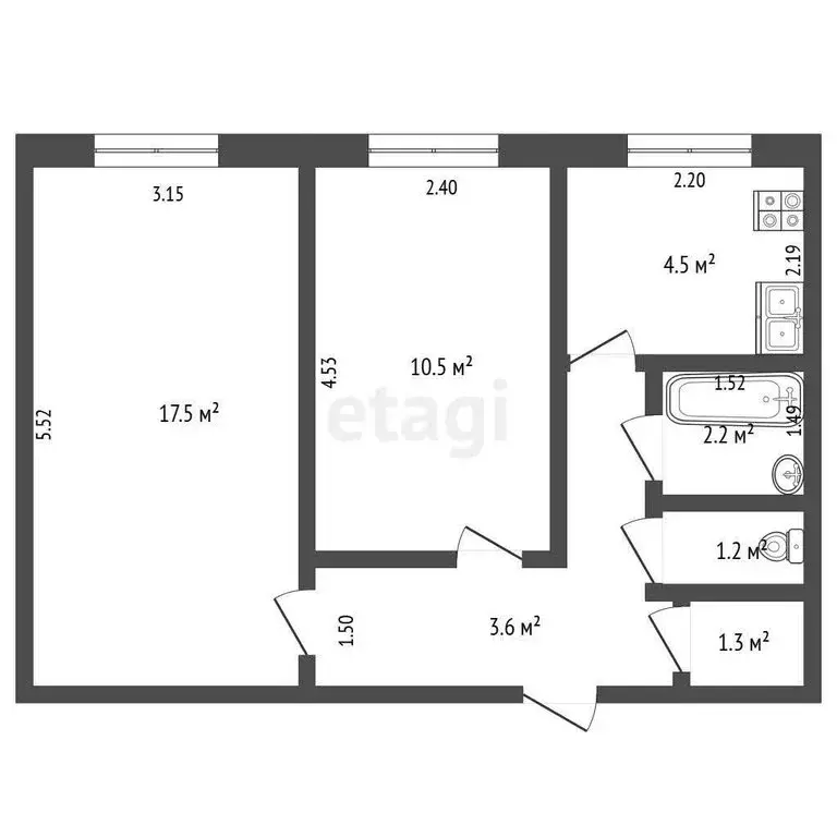 2-комнатная квартира: деревня Борики, Центральная улица, 90 (42.7 м) - Фото 1