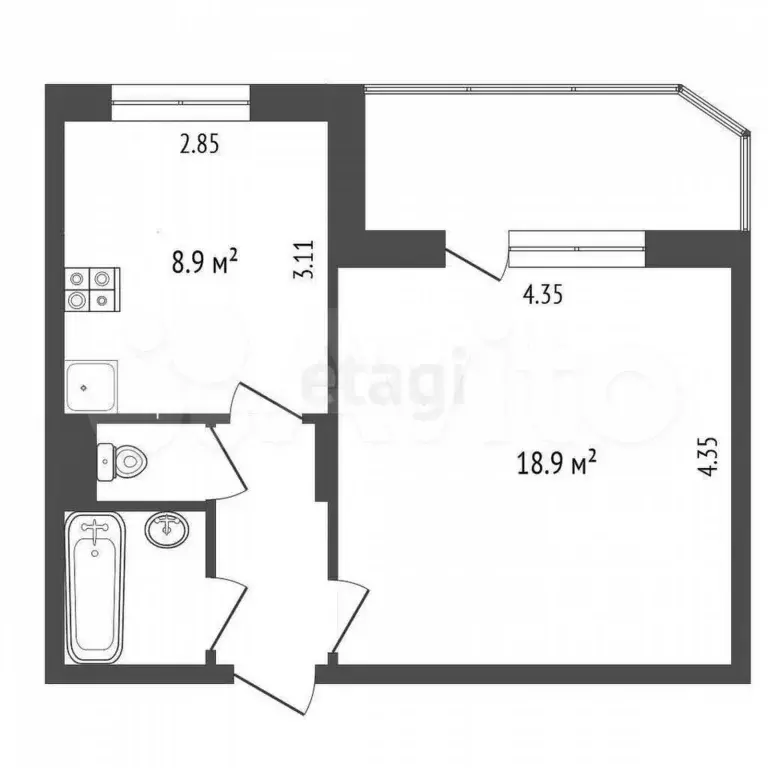 1-к. квартира, 34,4 м, 10/10 эт. - Фото 0