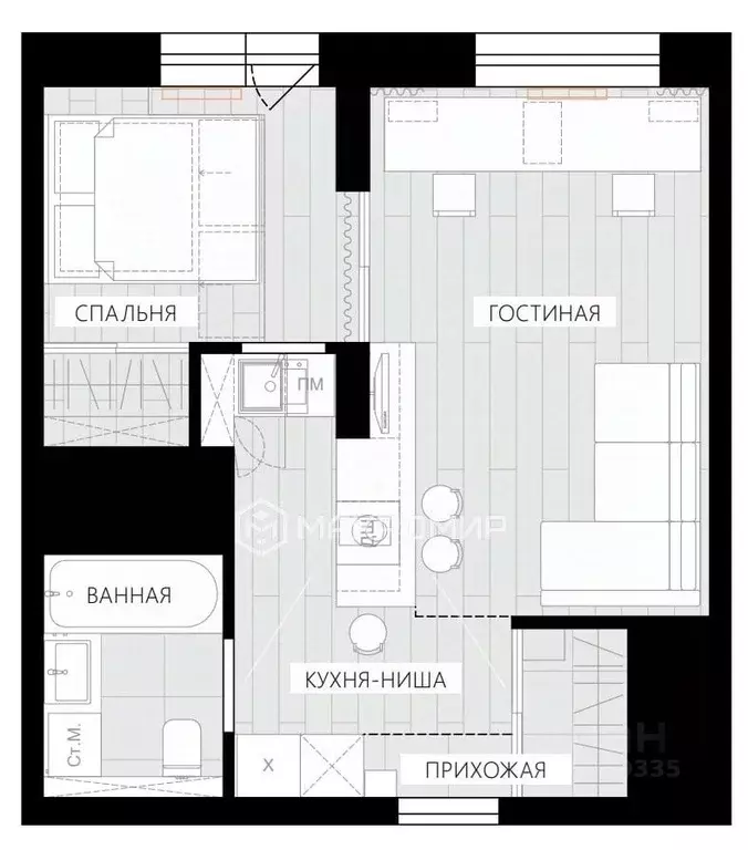 1-к кв. Новосибирская область, Новосибирск ул. Державина, 92/3 (38.1 ... - Фото 1