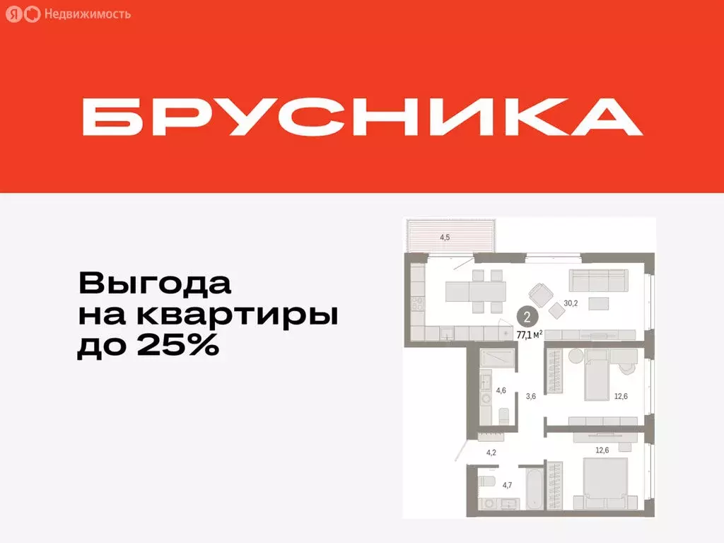2-комнатная квартира: Тюмень, жилой комплекс На Минской (77.05 м) - Фото 0