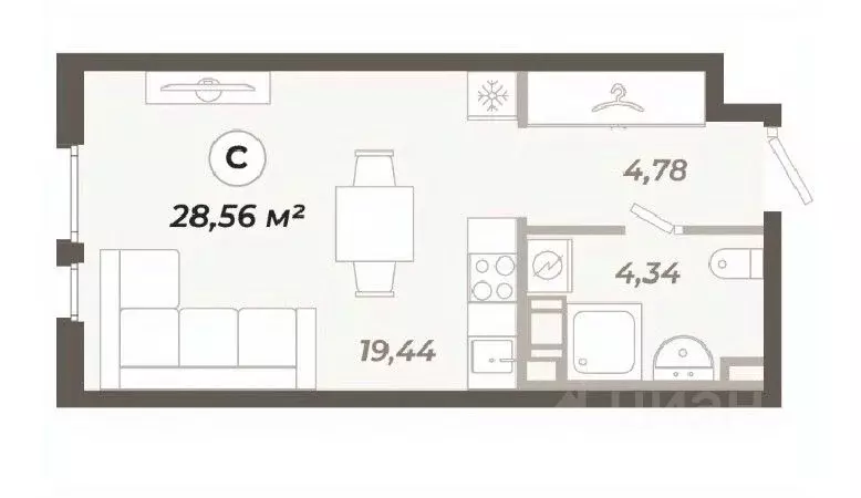Студия Санкт-Петербург ул. Коли Томчака, 21Д (28.56 м) - Фото 0