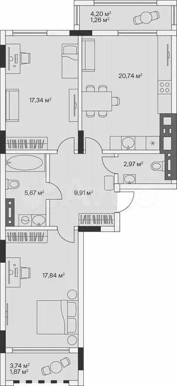 2-к. квартира, 77,6 м, 5/7 эт. - Фото 1