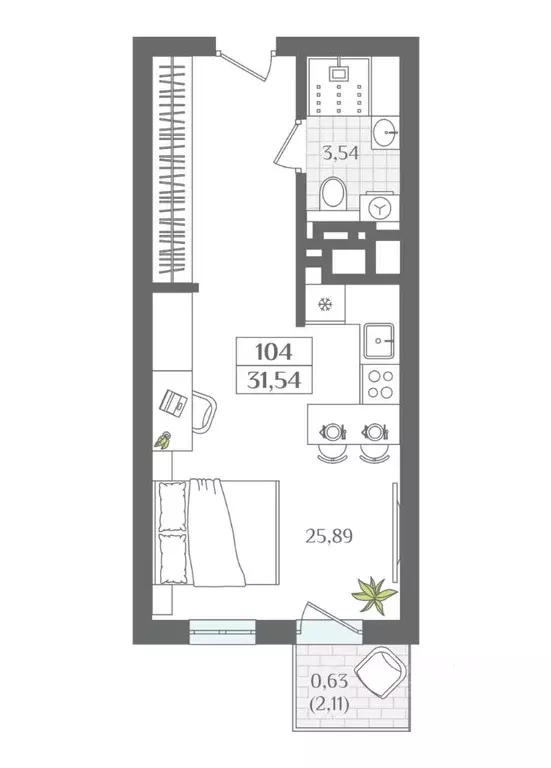 1-к кв. Калининградская область, Светлогорск  (31.54 м) - Фото 2