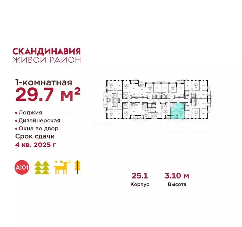 1-к. квартира, 29,7 м, 14/14 эт. - Фото 1