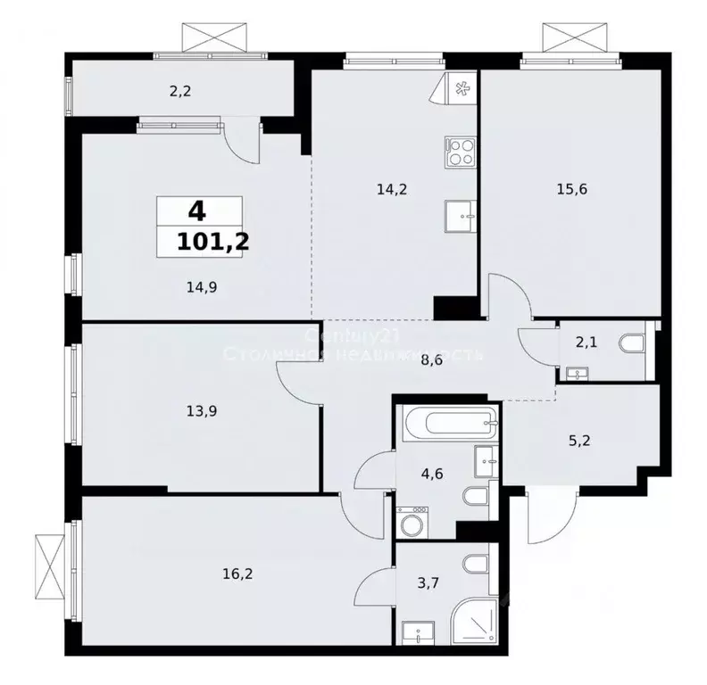 4-к кв. Москва Сосенское поселение, просп. Куприна, 11к1 (101.0 м) - Фото 2