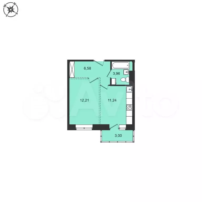 1-к. квартира, 36,9 м, 1/5 эт. - Фото 0