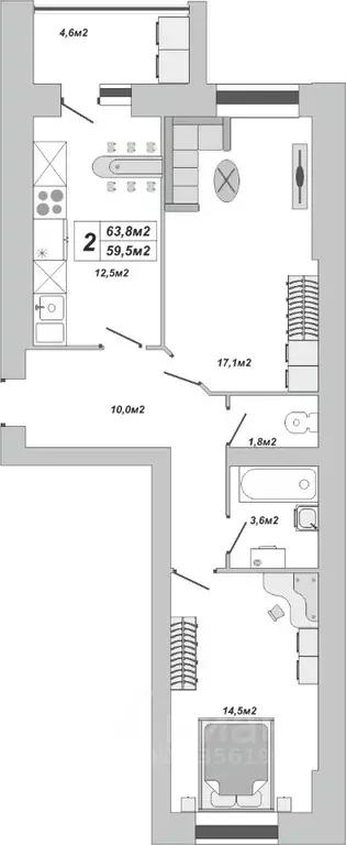2-к кв. Тамбовская область, Тамбов ул. Чичерина, 7/1к3 (63.8 м) - Фото 0
