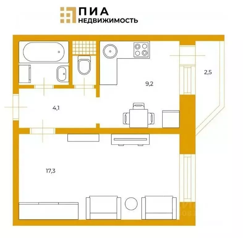 1-к кв. Санкт-Петербург ул. Антонова-Овсеенко, 5к1 (34.1 м) - Фото 1