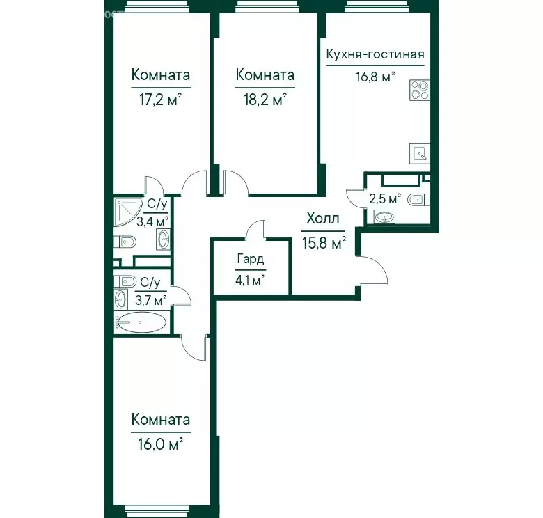 3-комнатная квартира: Самара, Липецкая улица, 1 (97.65 м) - Фото 1