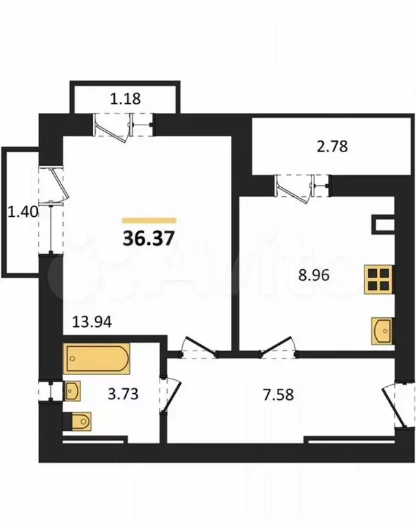 1-к. квартира, 36,4 м, 10/10 эт. - Фото 1